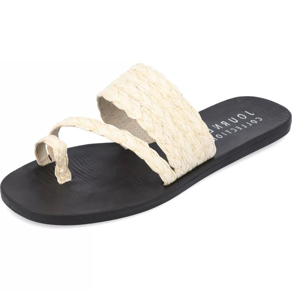 Journee Collection Women Zindy Toe Ring Slide Sandals US 10M Off White